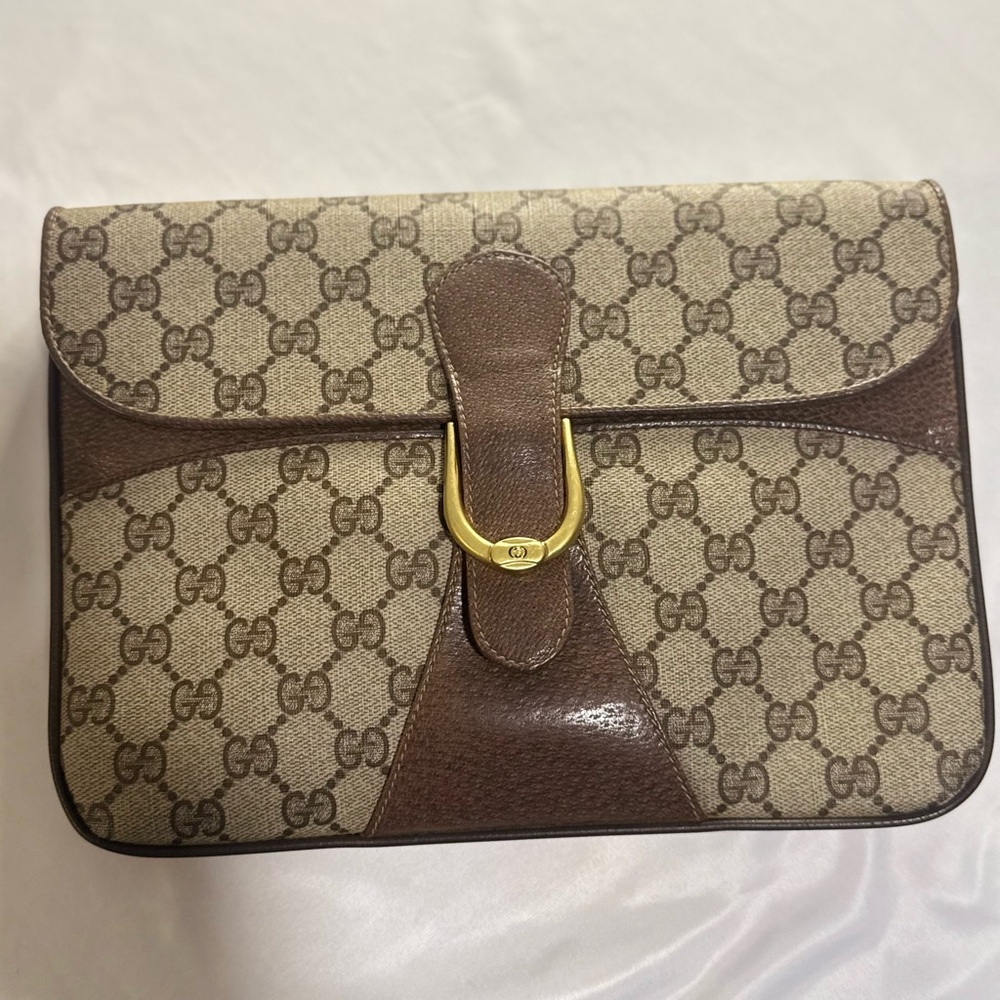 Gucci Beige and Brown Monogram Clutch